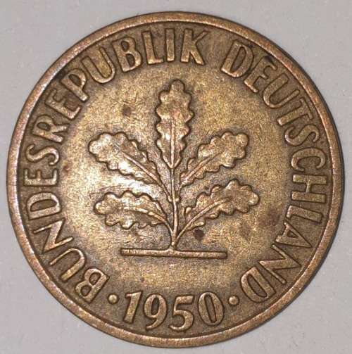 1950 J - 10 PFENNIG - TEN PFENNIG - GERMANY - FEDERAL REPUBLIC - (Brass Clad Steel) KM# 108